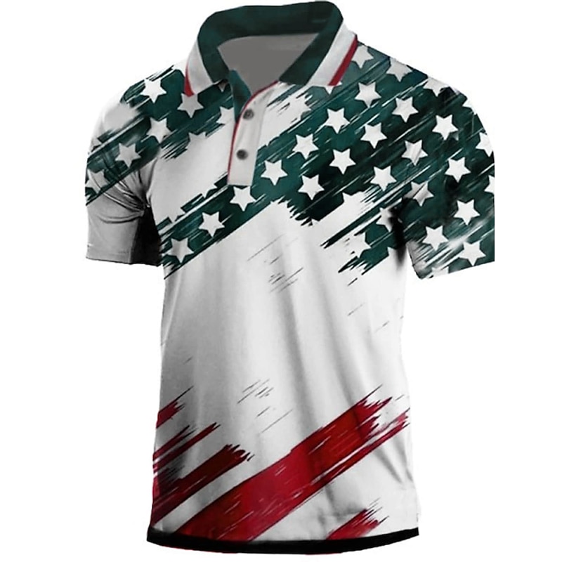 Men's American Flag Veterans Polo Shirts Golf Shirt Short Sleeve Polo Shirts Collared Shirts Casual Streetwear Vacation Wear Party Outfits Buttons 3D Print Black White Light Green4