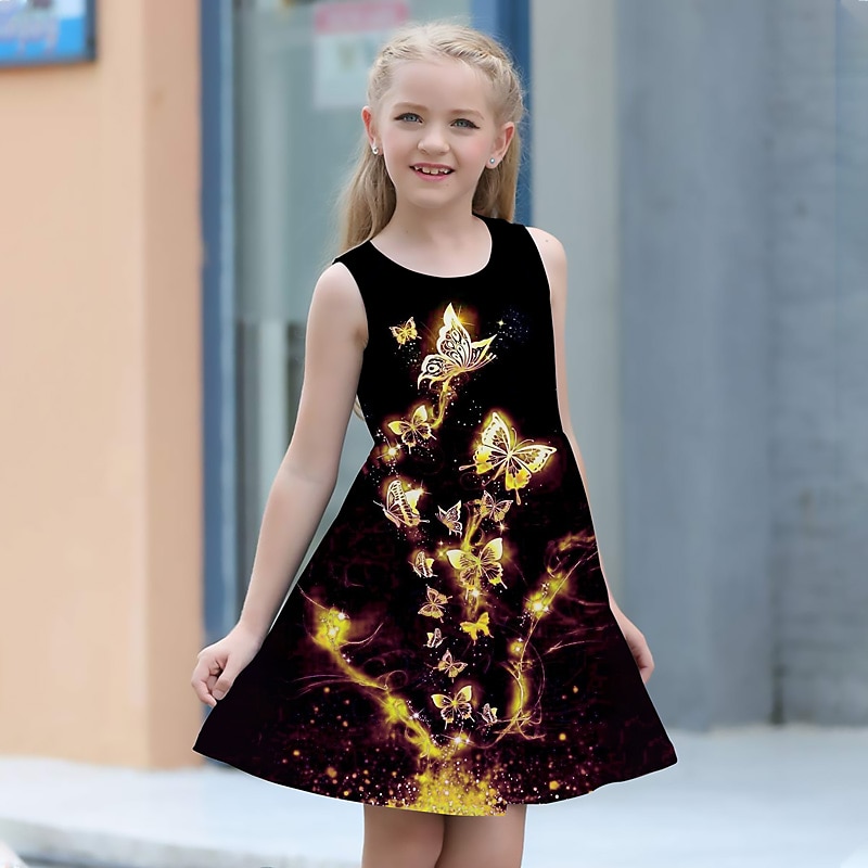 Girls' 3D Graphic Butterfly Dress Sleeveless 3D Print Summer Spring Vacation Sports & Outdoor Daily Cute Casual Sweet Kids 3-12 Years Casual Dress A Line Dress Tank Dress Above Knee Regular Fit4