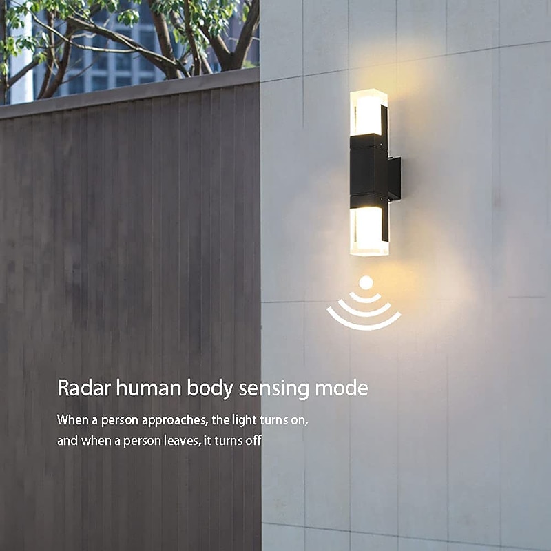 LED  Wall Sconce Outdoor Black Metal Up Down Light Fixture IP65 Waterproof Aluminum Sensor Wall Lantern for Porch Patio Garden 85-265V2