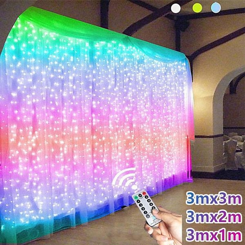 Curtain Fairy Lights String Light 8 Modes with Remote Control Christmas Party Wedding Light Decoration Lights USB Powered