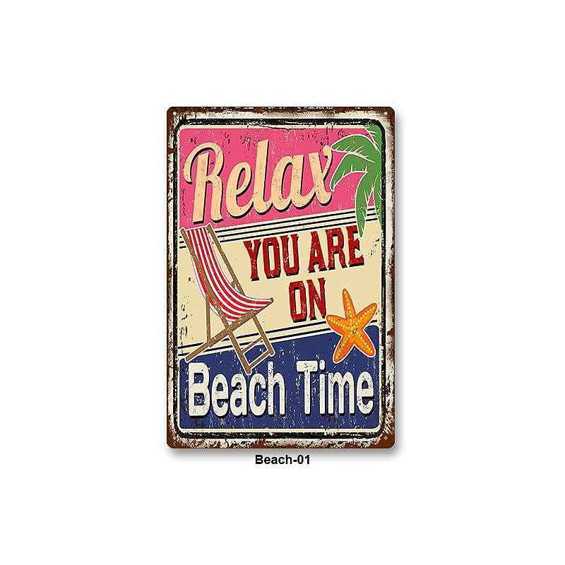 1pc Beach Metal Tin Sign Summer Beach Tin Sign Vintage Beach Signs Wall Decor, Painting Wall Hanging For Beer Bar Decor Home Decor Wall Art Metal Tin Sign 20x30cm/8''x12''4