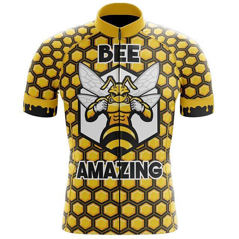 Men's Cycling Jersey Graphic Bee Funny Short Sleeve Bike Jersey Top with 3 Rear Pockets Mountain Bike MTB Road Bike Cycling Quick Dry Reflective Strips Back Pocket Moisture Wicking Sports Black2