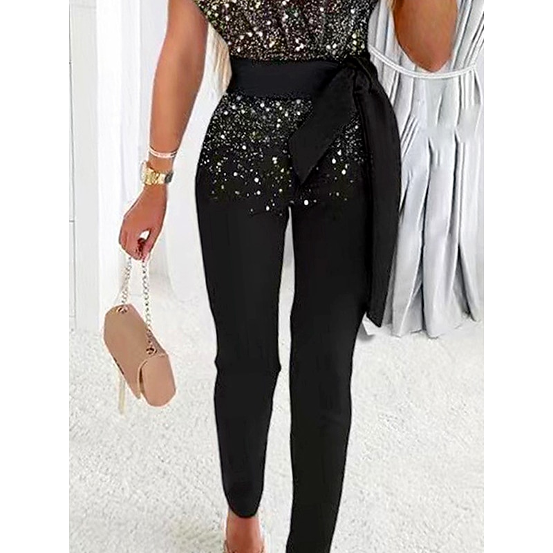 Women's Jumpsuit Print Gradient One Shoulder Streetwear Wedding Party Disco Regular Fit Short Sleeve Gold S M L Summer3