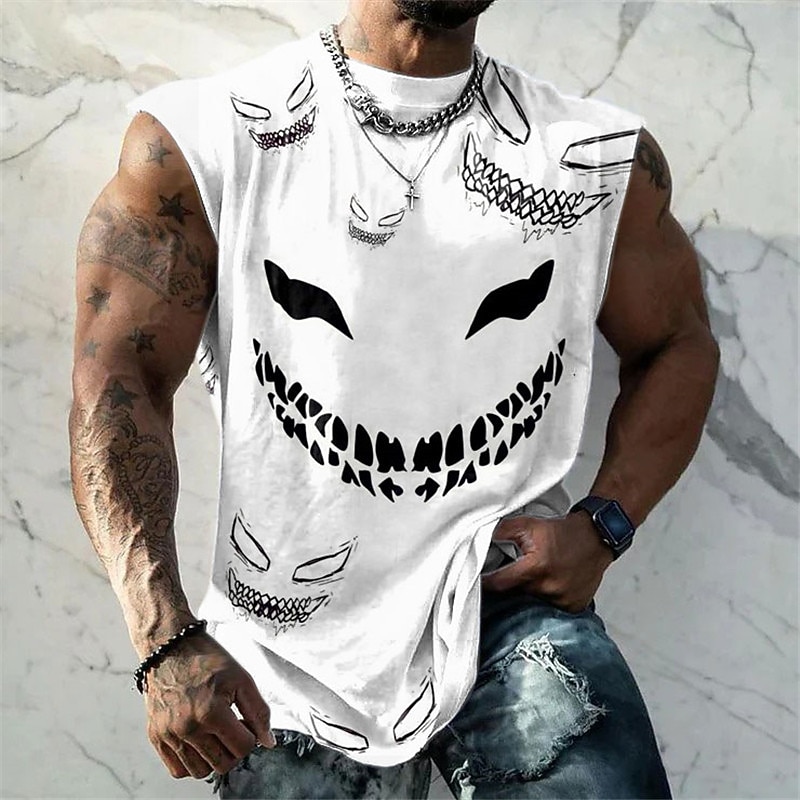 Men's Graphic Gothic Horror Funny Vest Top Sleeveless T Shirt for Men Cap Sleeve T shirt 3D Print Crew Neck Shirt Fashion Designer Muscle Daily Sports Gym Black White Red Spring & Summer Clothing2