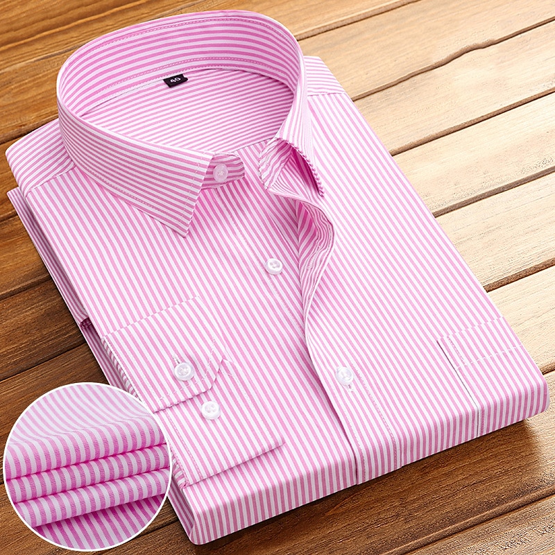 Men's Shirt Dress Shirt Stripe Office & Career Wedding Party Pink Blue Gray Long Sleeve Lapel Summer Clothing Apparel4