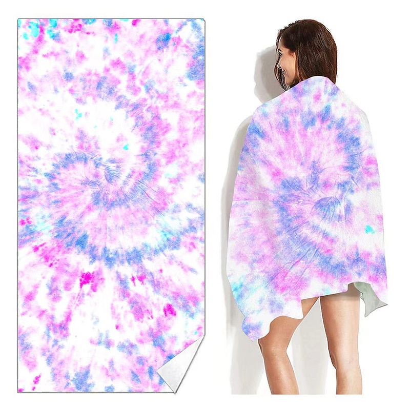 Tie Dye Beach Towel, Sand Free Hippie Color Beach Towels Oversized, Sup Soft Large Bath Towel, Water Absorbent Bathroom Towel for Men, Women, Travel, Swim, Camp, 32 x 64 Inch 28