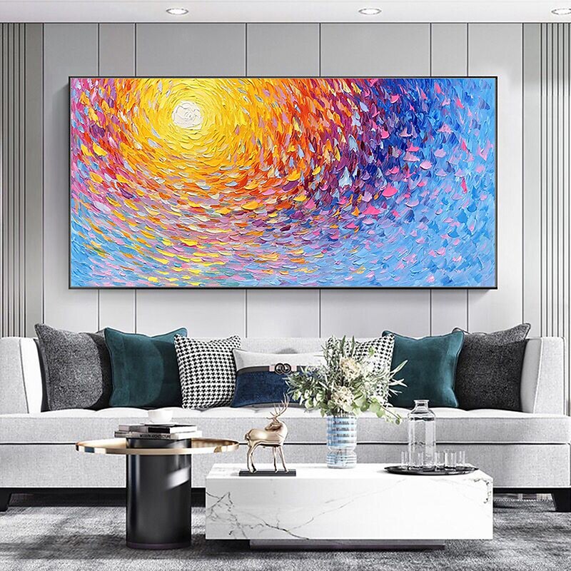 Mintura Handmade Texture Sunrise Scenery Oil Paintings On Canvas Wall Art Decoration Modern Abstract Picture For Home Decor Rolled Frameless Unstretched Painting2