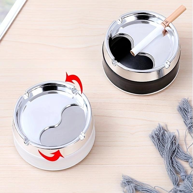 Pocket Ashtray Outdoor Tabletop Ashtrays Stainless Steel Ashtray, Sealed Windproof Ashtray, Living Room Household Rotary Thickening Ashtray2