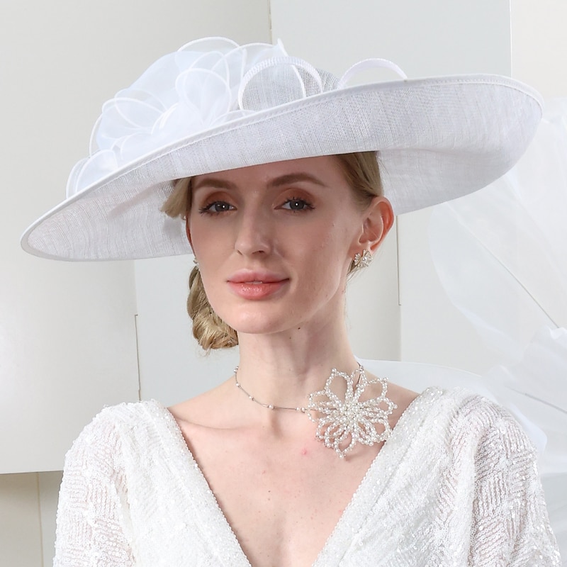 Hats Flax Sun Hat Top Hat Sinamay Hat Wedding Beach Elegant British With Floral Tulle Headpiece Headwear dress to impress Hats Race Day Dress2