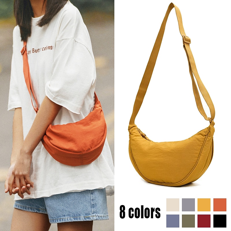 Women's Crossbody Bag Shoulder Bag Hobo Bag Nylon Daily Holiday Zipper Large Capacity Lightweight Durable Solid Color claret Lake blue Lemon Yellow