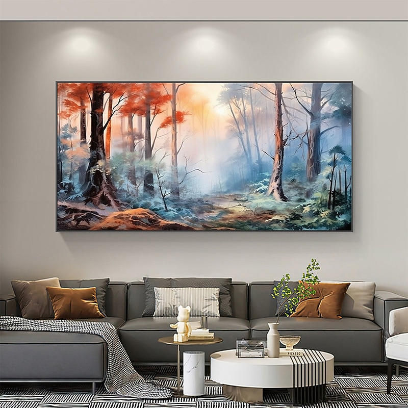 Pure Hand Painted Abstract Forest Oil Painting Large Wall ArtOriginal Texture Tree Painting Minimalist Art Custom Painting Modern Living Room Decor on  Canvas Unframed4
