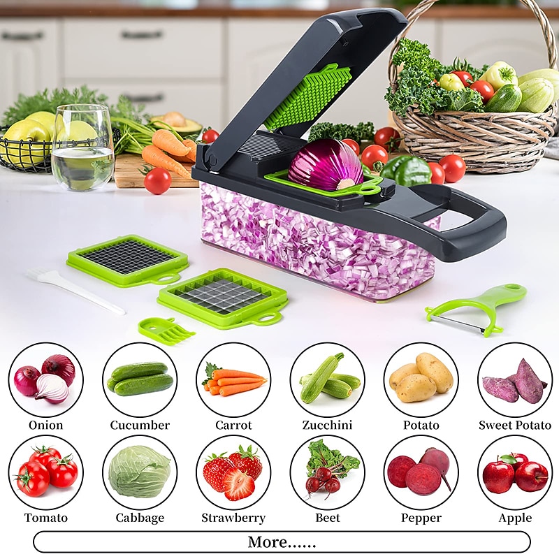 Vegetable Chopper 16 in 1Multifunctional Food Chopper Kitchen Vegetable Slicer Dicer Cutter Veggie Chopper With 8 Blades Carrot Chopper with Container3