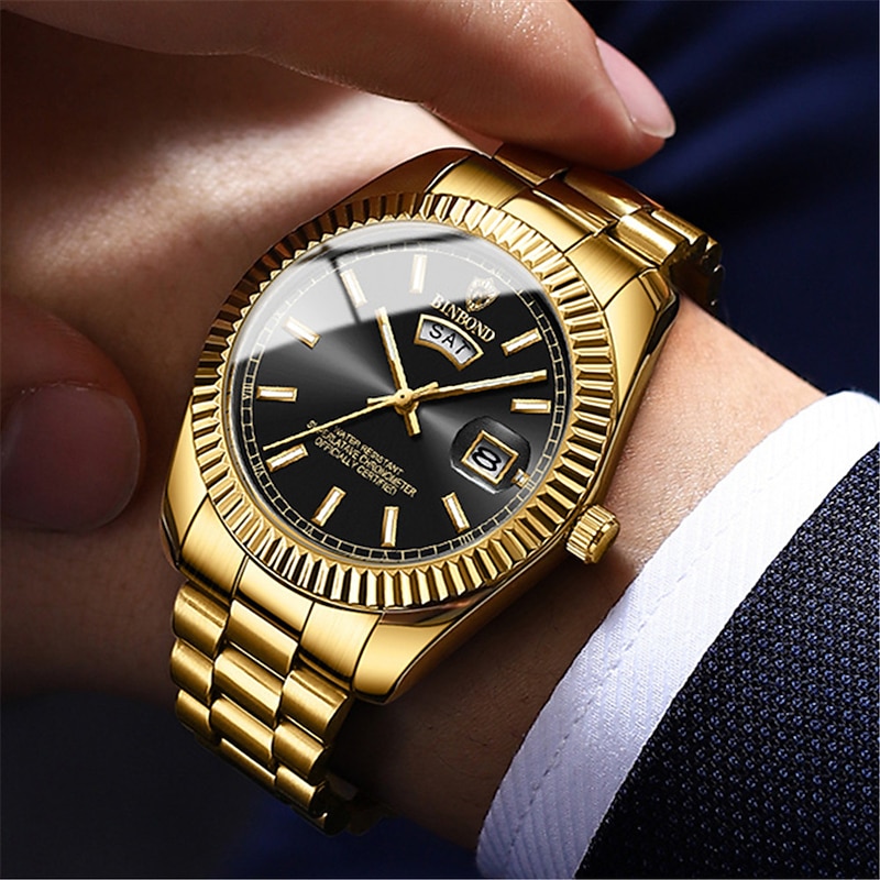 BINBOND Men Quartz Watch Luxury Large Dial Fashion Business Luminous Calendar Waterproof Alloy Watch2