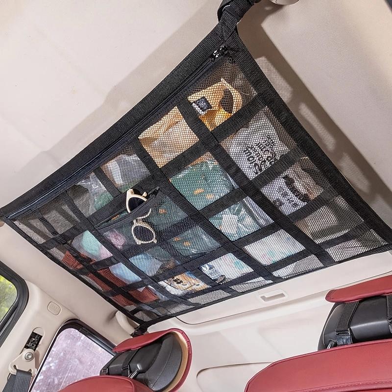 Car Ceiling Cargo Net Organizer, Double-Layer Mesh Roof Storage, Enhanced Load-Bearing, for Car, Truck, SUV, Durable and Secure
