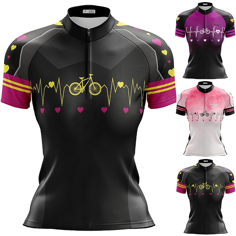 Women's Cycling Jersey Gradient Curve Short Sleeve Bike Jersey Top with 3 Rear Pockets Mountain Bike MTB Road Bike Cycling Quick Dry Reflective Strips Back Pocket Moisture Wicking Sports Black Pink2