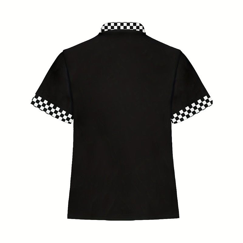 Music Festival Men's Plaid Music Zip Polo Shirts Golf Shirt Short Sleeve Polo Shirts Collared Shirts Casual Vacation Wear Festival Wear Party Outfits 3D Print Quarter Zip Polo Black2