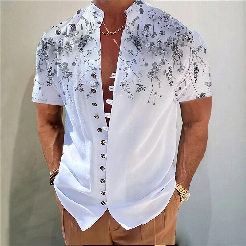 Men's Floral Shirt Button Up Shirt Short Sleeve Fashion Streetwear Designer Vacation Street Daily Summer Spring Stand Collar Print Red Blue Green Gray4
