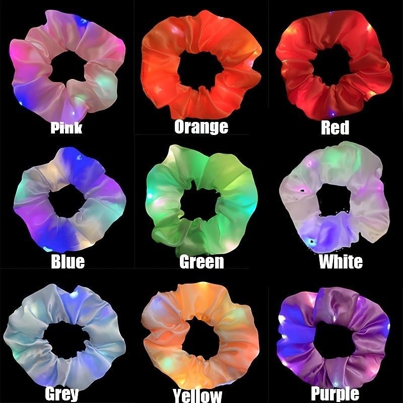 LED Luminous Scrunchies Ponytail Headwear Elastic Hair Tie Solid Color Carnival Party Hair Accessories3