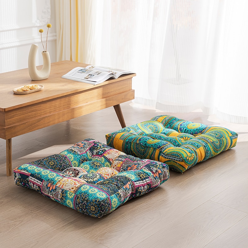 Boho Floor Pillow,Square Floor Seat Cushions Tatami Large Meditation Cushion for Adults, Square Pillows Seating for Yoga Living Room Home Decor, Memory Foam Added4