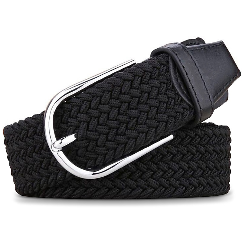 Unisex Braided Belts Fashionable Simple Knit Buckle Belt Black White Canvas Alloy Plain Outdoor Sports Ideal Gift