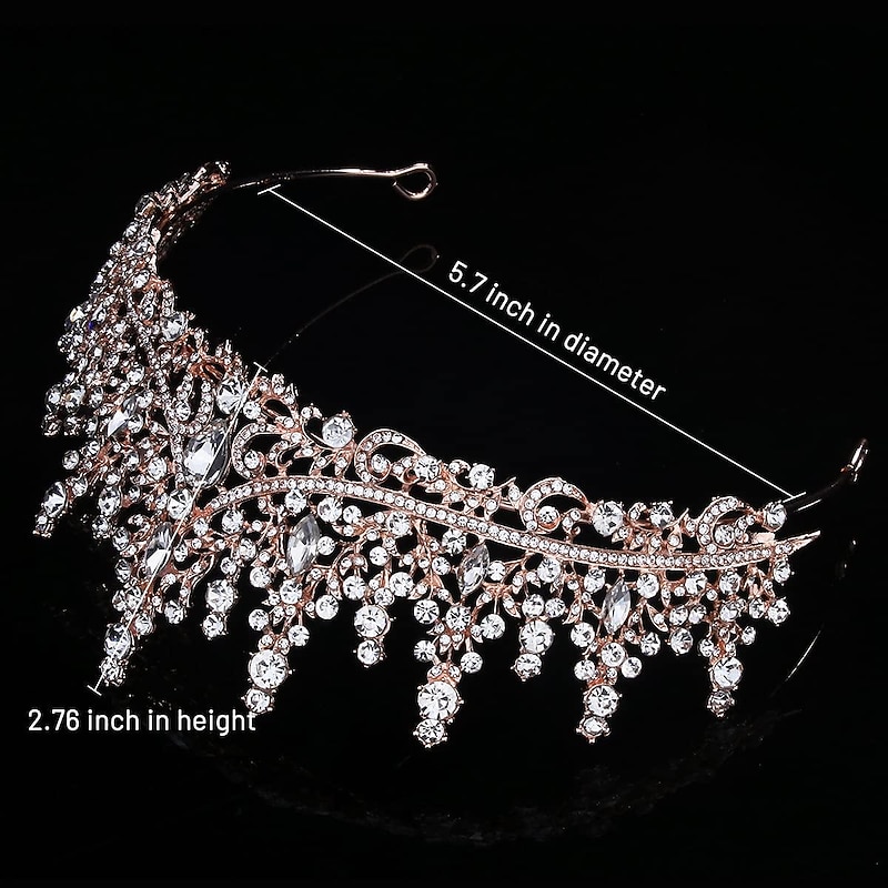 Crystal Wedding Tiara for Women Rose Gold Crown Royal Queen Headband Metal Princess Bride Quinceanera Headpieces Birthday Prom Pageant Halloween Costume Cosplay4