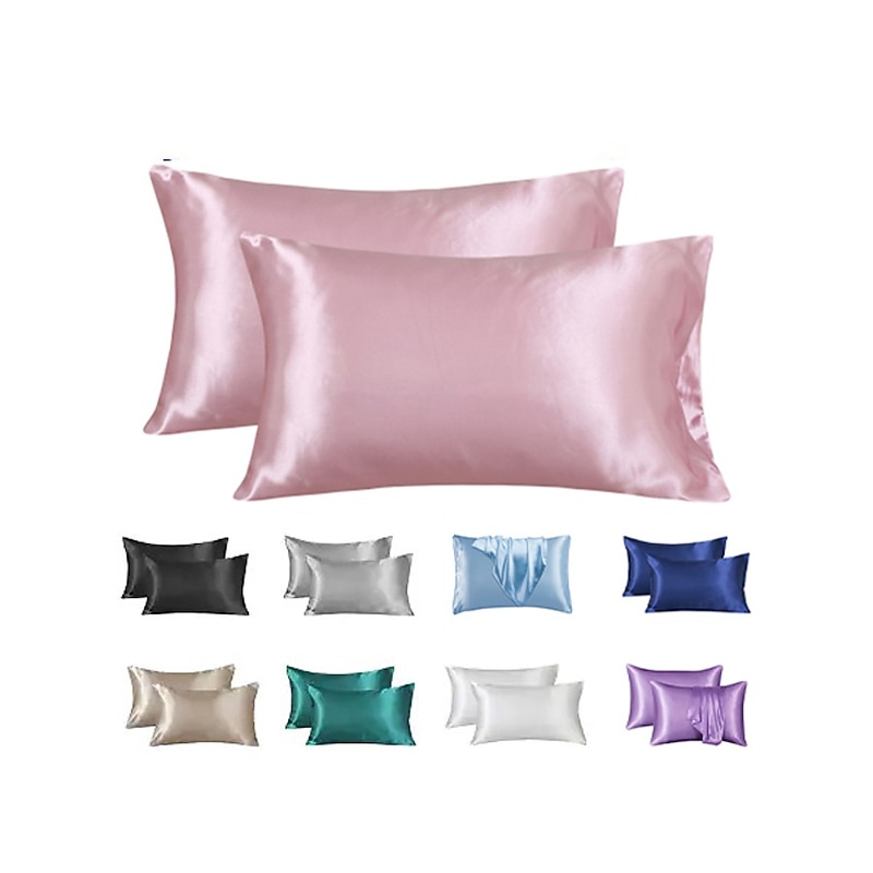 Satin Pillowcase for Hair and Skin 2 Pack Silky Satin Pillow Cases No Zipper Pillow Covers with Envelope Closure Suit