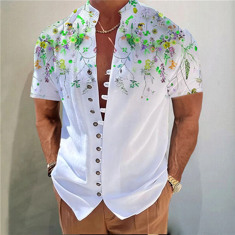 Men's Floral Shirt Button Up Shirt Short Sleeve Fashion Streetwear Designer Vacation Street Daily Summer Spring Stand Collar Print Red Blue Green Gray3