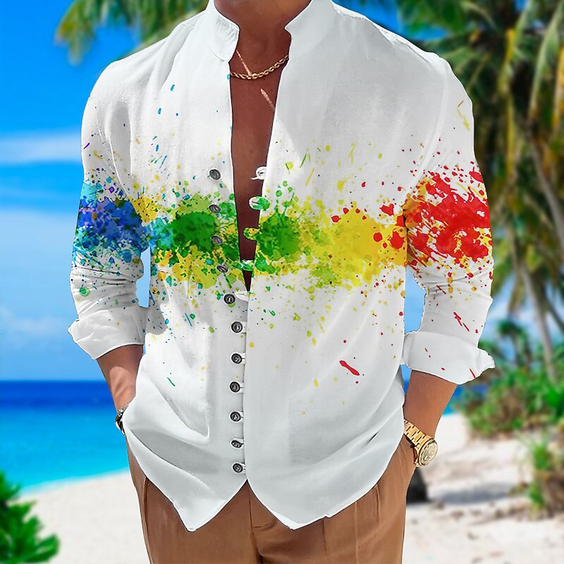 Men's Gradient Shirt Button Up Shirt Long Sleeve Fashion Designer Casual Outdoor Vacation Daily Fall Autumn / Fall Spring & Summer Stand Collar Print White Red Purple Green Rainbow4