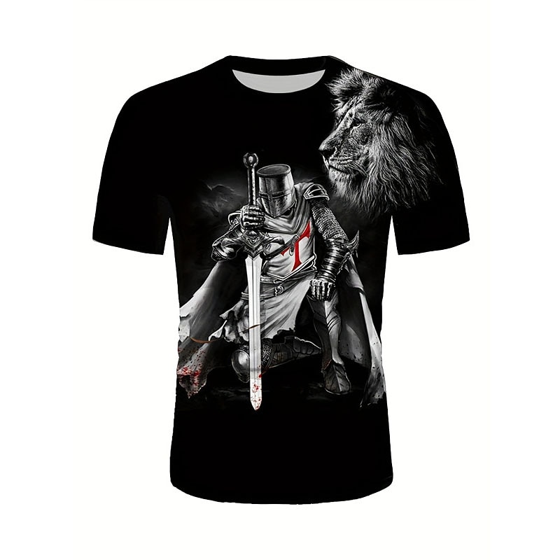Men's Graphic Knights Templar T Shirt Christian T Shirts Short Sleeve T shirt 3D Print Crew Neck Shirt Vintage Fashion Designer Outdoor Daily Sports Black And White Black Spring & Summer Clothing2
