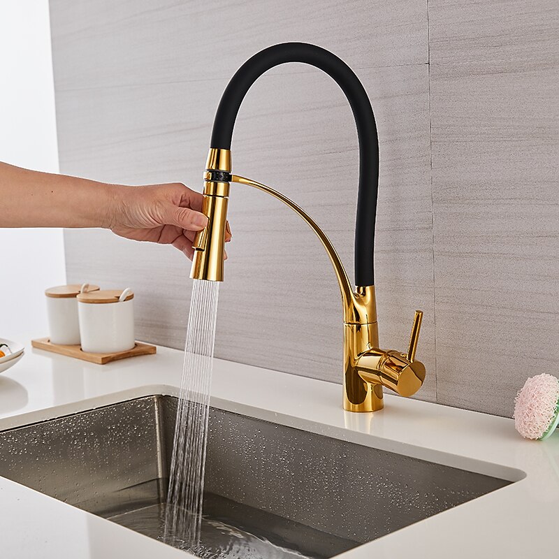 Kitchen Faucet Pull Down Sink Mixer Taps, 360 Swivel Flexible Tube Pipe Brass Taps, Single Handle with Hot and Cold Water Hose2