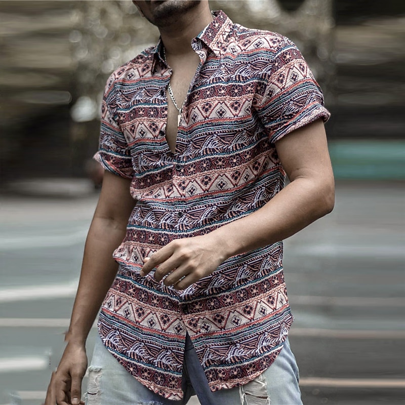 Men's Floral Tribal Vintage Shirt Boho Shirt Summer Hawaiian Shirt Short Sleeves Shirt Turndown Fashion Streetwear Designer Outdoor Street Casual Black Purple Orange S M L4
