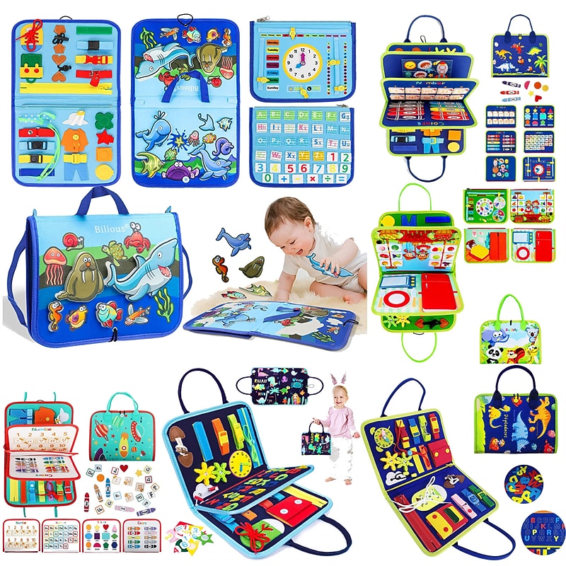 Montessori Toys Felt Busy Board Bag Early Education Puzzle Learning Board Montessori Training For Young ChildrenTeaching Aids2