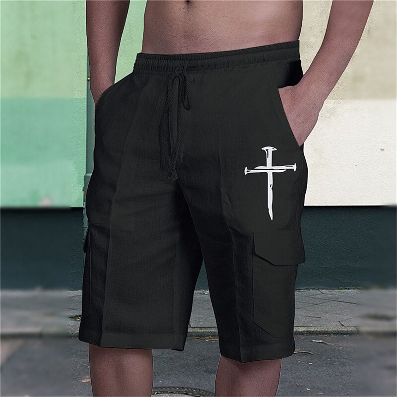Men's Graphic Prints Cross Cargo Shorts Summer Shorts Mid Waist Streetwear Designer Casual Daily Holiday Drawstring Elastic Waist Print Designer Clothing Apparel4