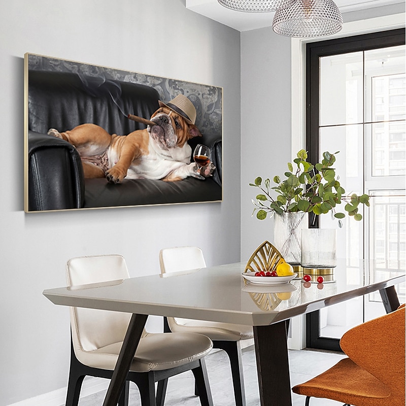 Bulldog Smoking Cigar Art Canvas Painting in The Wall Animal Posters and Prints Wall Art Picture for Living Room Home Decor3
