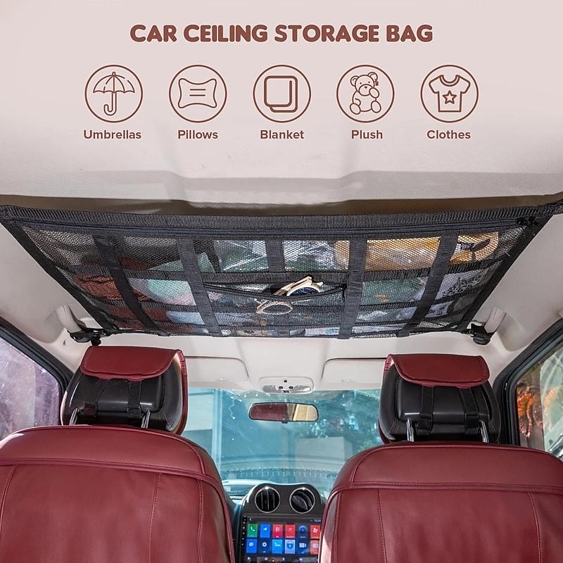 Car Ceiling Cargo Net Organizer, Double-Layer Mesh Roof Storage, Enhanced Load-Bearing, for Car, Truck, SUV, Durable and Secure2