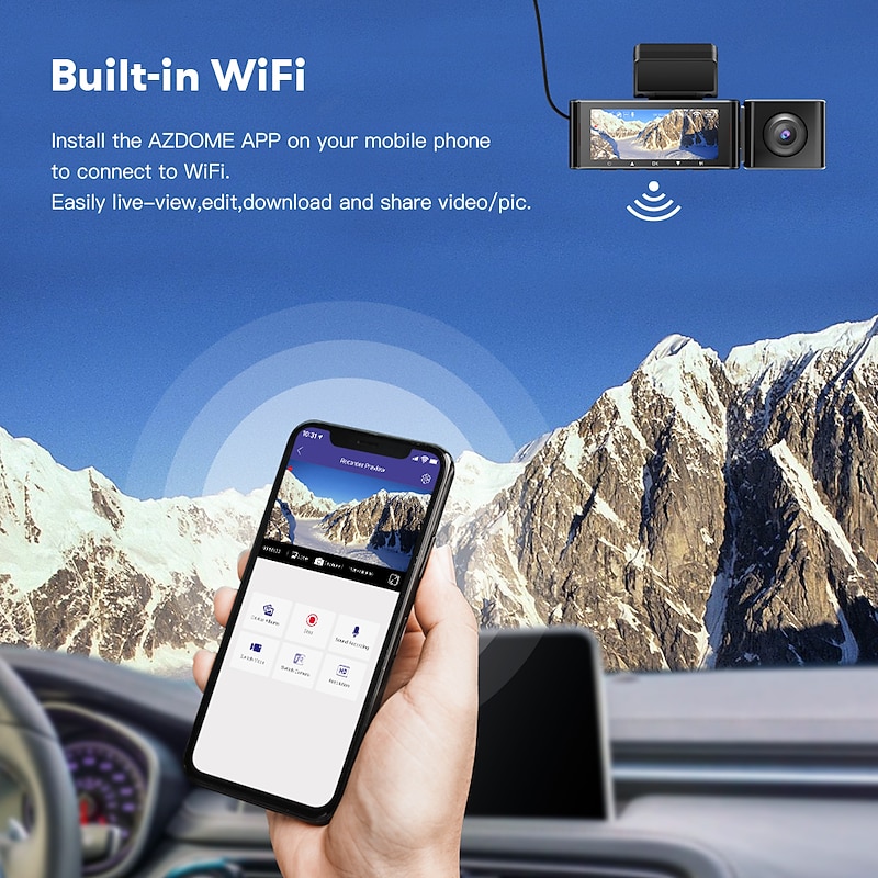 AZDOME M550 3 Channel Dash Cam, Front Inside Rear Three Way Car Dash Camera, 4K+1080P Dual Channel With GPS WiFi IR Night Vision3