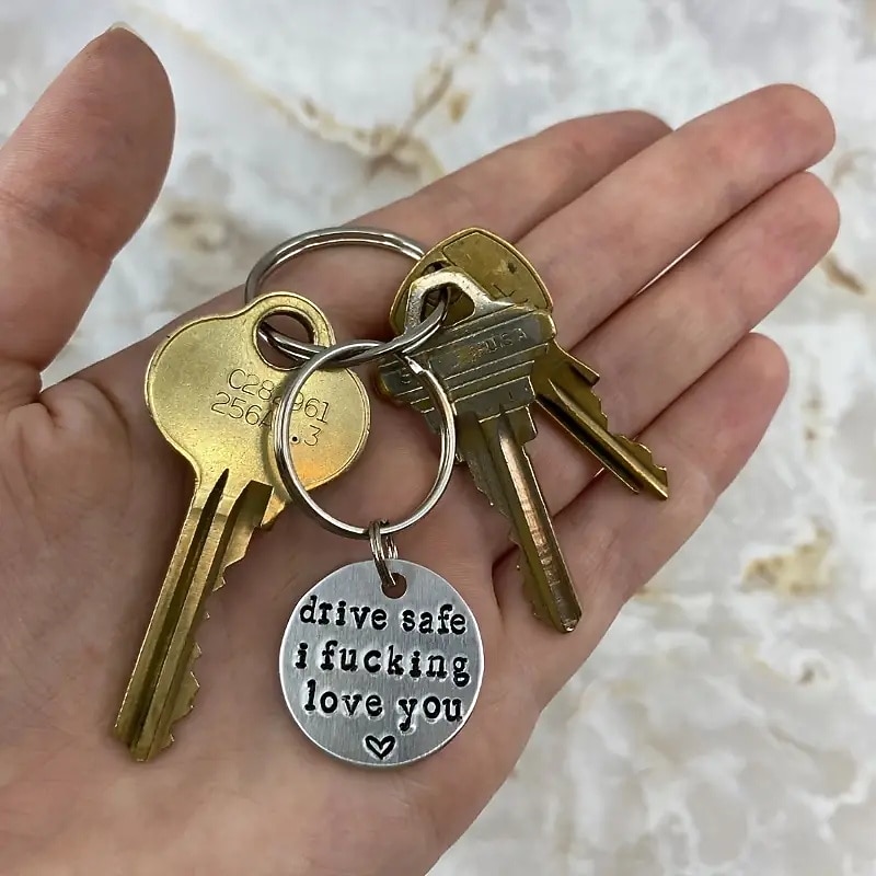 Personalized Couples Gift - Stainless Steel Laser Engraved Drive Safe Keychain - Perfect for Valentine's Day!3