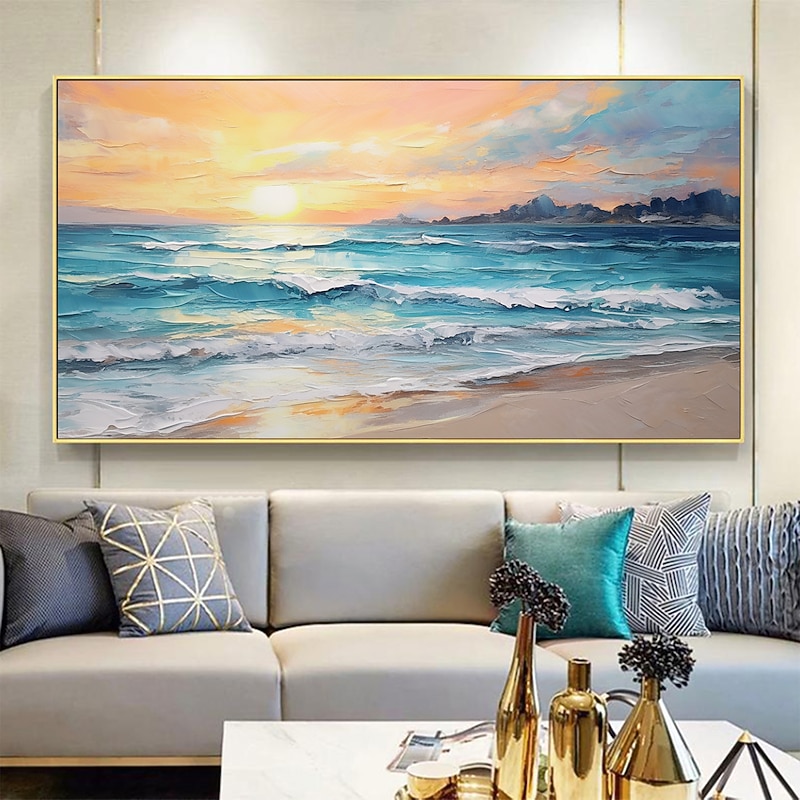 Handmade Oil Painting Canvas Wall Art Decoration Abstract  Sunset Seascape paintings for Home Decor Rolled Frameless Unstretched Painting