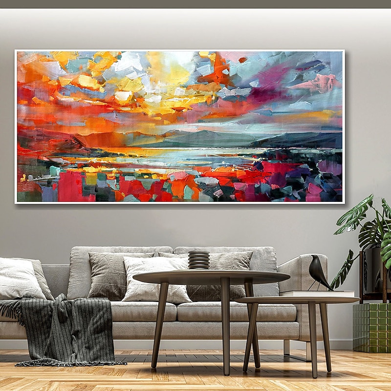 Pure Hand painted Sunset Sea Sky Ocean Beach Landscape Colorful Abstract Wall Art Extra Large Panoramic Oil Painting On Canvas2
