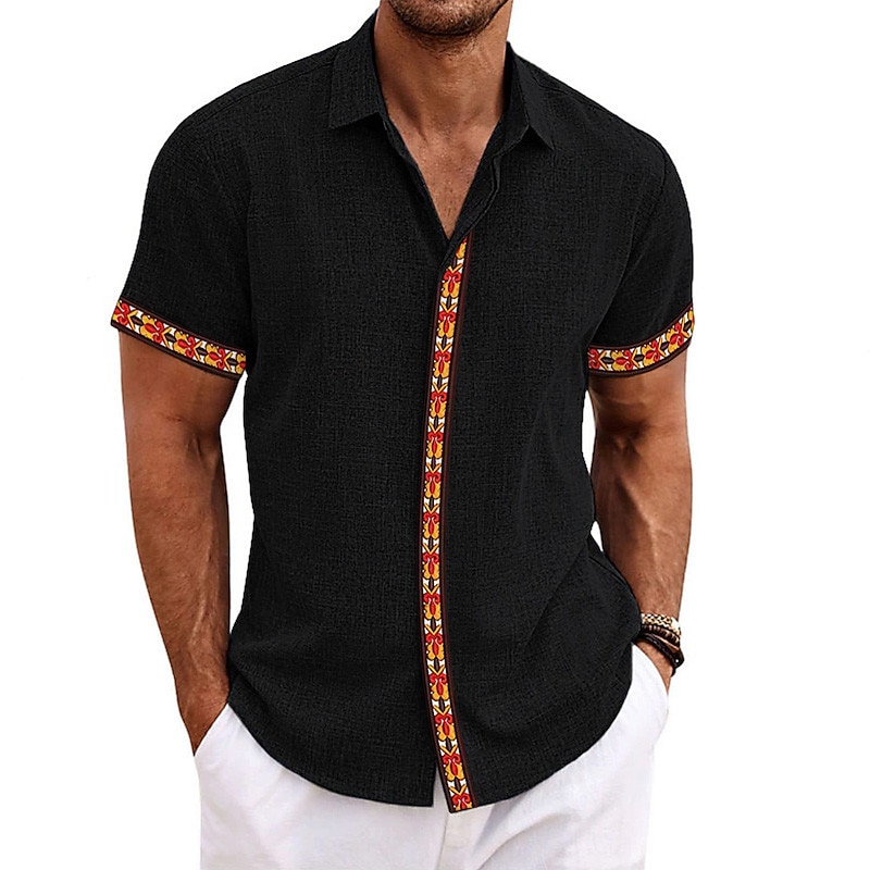 Men's Geometry Shirt Button Up Shirt Short Sleeve Fashion Designer Casual Outdoor Casual Summer Spring Turndown Print Black White Blue Gray4