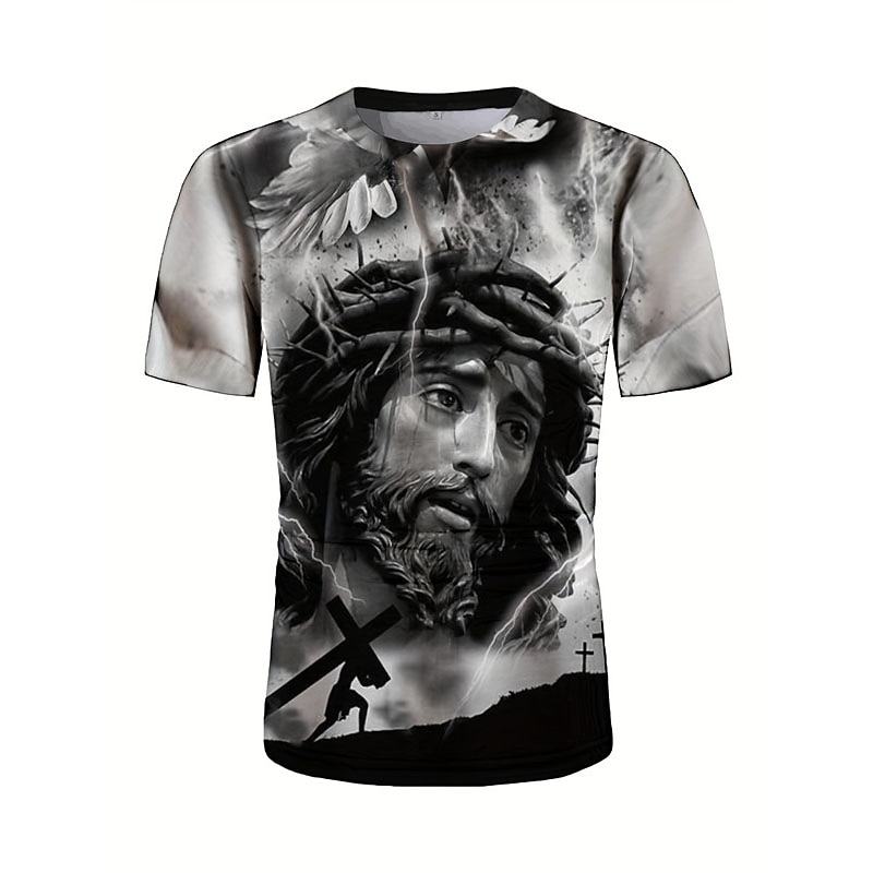Men's Graphic Faith T Shirt Short Sleeve T shirt 3D Print Crew Neck Shirt Vintage Fashion Designer Outdoor Daily Sports Black-White Black White+Black Spring & Summer Clothing Apparel S M L XL 2XL 3XL3