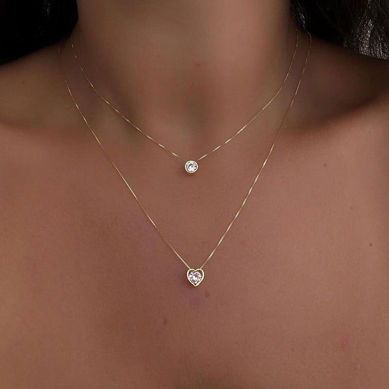 1PC Chain Necklace Layered Necklace For Women's Crystal Clear Wedding Party Evening Daily Crystal Alloy Heart