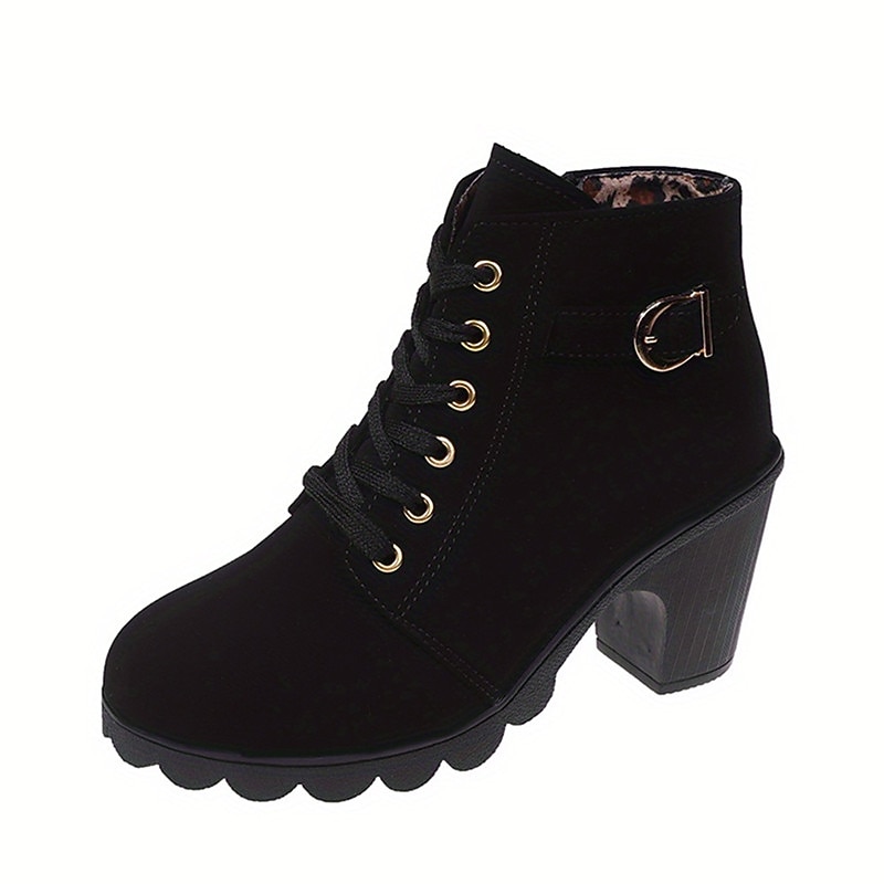 Women's Black Chunky Heel Ankle Boots with Lace-Up Design - Trendy and Comfortable, Ideal for Casual Wear, Parties, and Night Outs4
