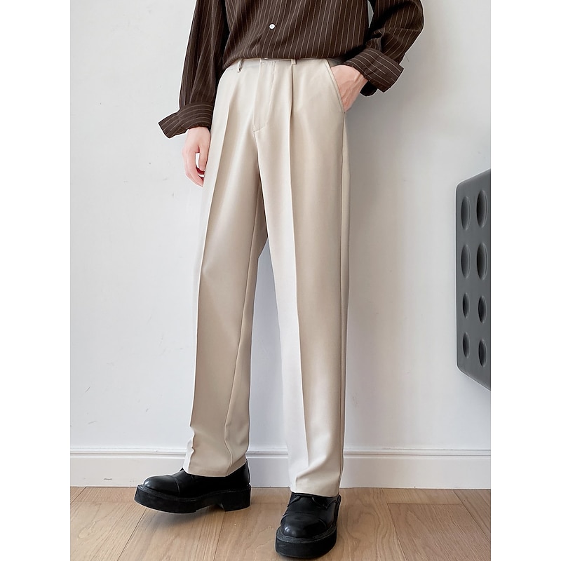 Men's Graduation Dress Pants Trousers Suit Pants Wide Leg Straight Leg Plain Comfort Breathable Outdoor Daily Going out Fashion Casual Black White2