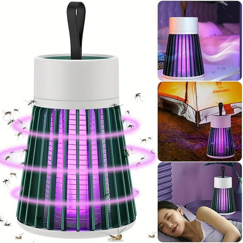 Bug Zapper Rechargeable Mosquito and Fly Killer Indoor Light with Hanging Loop Electric Killing Lamp Portable USB LED Trap for Home Bedroom Outdoor Camping