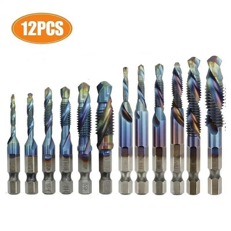 12pcs Tap Drill Bit Cone Drill HSS Metric Blue Replacement Screw Thread3