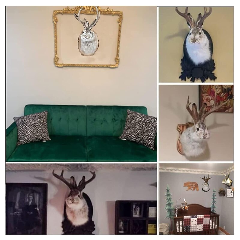 Jackalope Rabbit Wall Decor The Latest Legend of Antlers,Fake Rabbit Resin Art Wall Mount, Simulation Head Specimen Ornament4