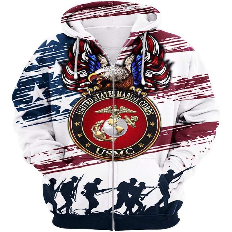 Men's Graphic Prints National Flag Hoodie Hoodies Sweatshirt Streetwear Designer Long Sleeve Hooded Sports & Outdoor Daily Sports White + Light Grey Black Zipper Print Spring &  Fall Designer3