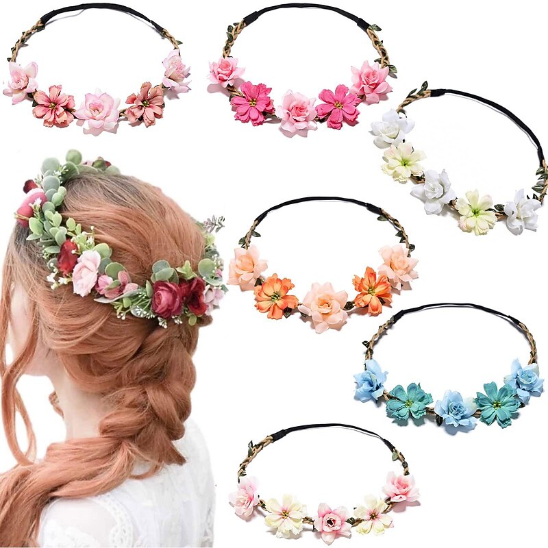 1PC Girl Boho Flower Headband Hair Rose Gesang Wreath Floral Crown Fairy Headpiece Wedding Tour Festival Photos Accessories for Women Kids