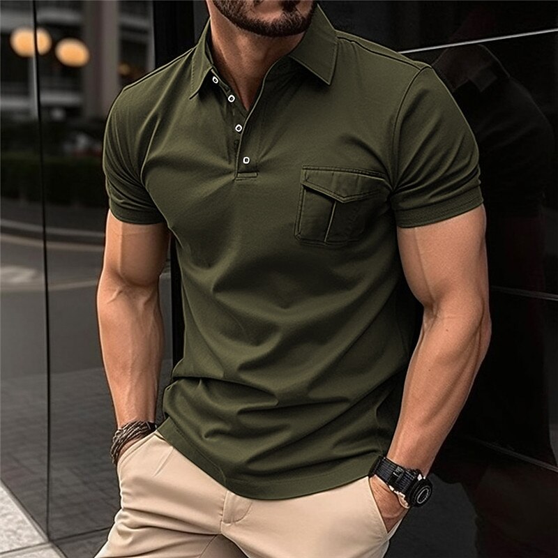 Men's Button Up Polos Golf Shirt Work Casual Lapel Short Sleeve Modern Formal Plain Front Pocket Summer Regular Fit Black Army Green Red Navy Blue Gray Button Up Polos4